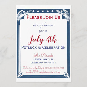 Vintage American Blue Stars Eagle juli 4th Potluck Inbjudningar