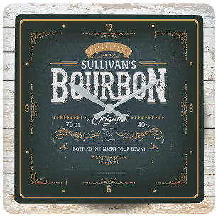 Vintage American Bourbon Personlig Whiskey Pub Fyrkantig Klocka