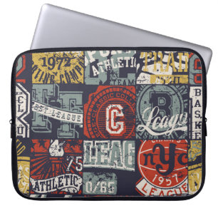 Vintage American College sport badges patchwork Laptop Fodral