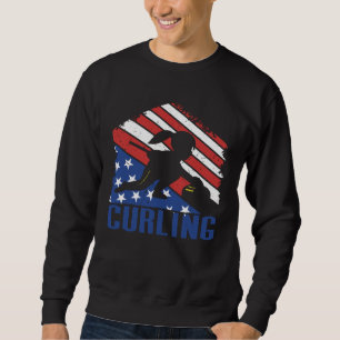 Vintage American Curling Player USA Lång Ärmad Tröja