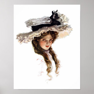 Vintage American dam med vit hatt Poster