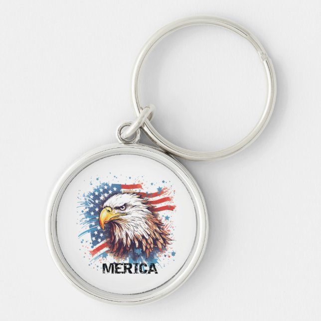 Vintage American Eagle Rund Silverfärgad Nyckelring (Framsidan)