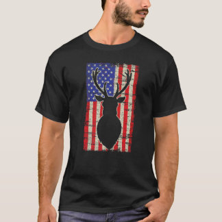 Vintage American Flag Deer Hunting Deer For Women T Shirt