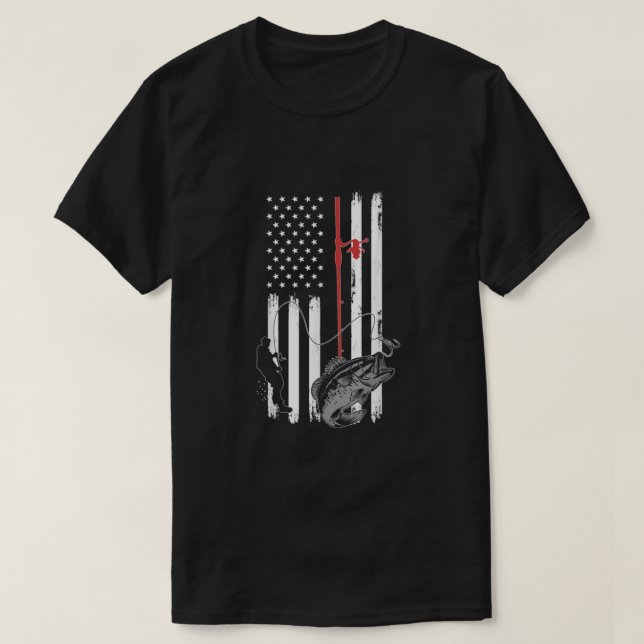 Vintage American Flag Fishing T Shirt (Design framsida)