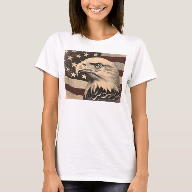 Vintage American Flag with Bald Eagle  T Shirt (Framsida)