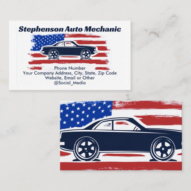 Vintage American Flagga Auto Mechanic Service Visitkort (Fram/baksida)
