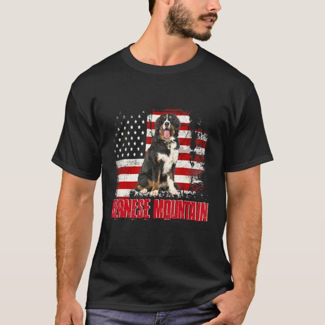 Vintage American Flagga Bernese Mountain Hund T Shirt (Framsida)