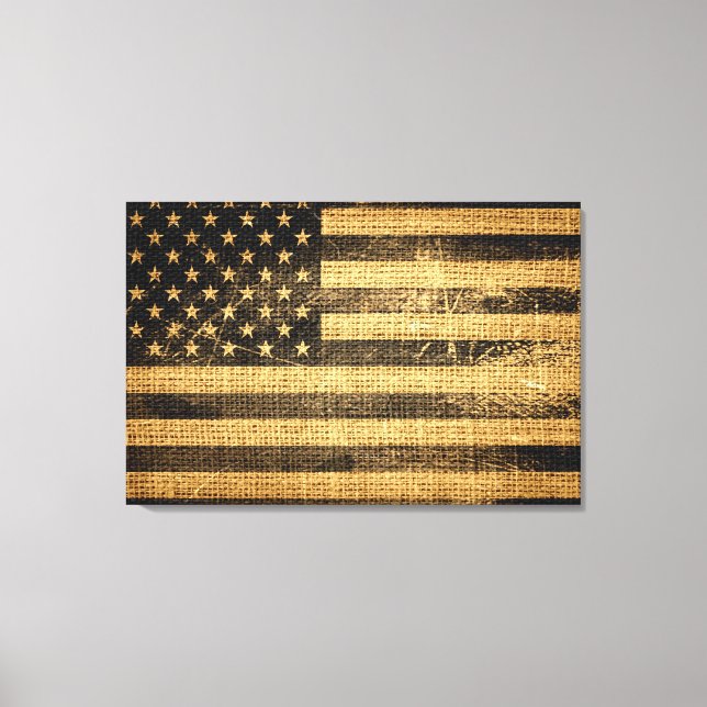 Vintage American Flagga Burlap Linen Rustic Jute Canvastryck (Framsida)