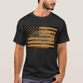 Vintage American Flagga Burlap Linen Rustic Jute Tee Shirt