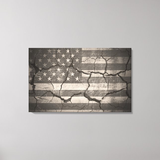 Vintage American Flagga Cracks Wall Canvastryck (Framsida)
