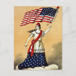 Vintage American Flagga Dam Liberty Vykort