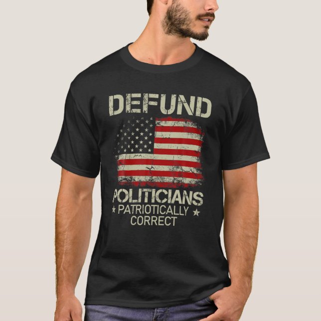 Vintage American Flagga Defund Politikar T Shirt (Framsida)