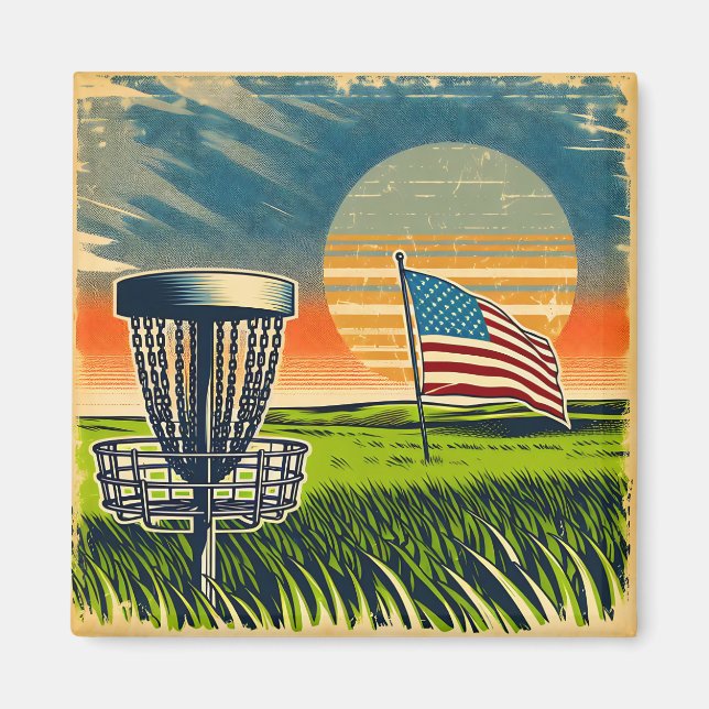Vintage American Flagga Disk Golf Vintage Sol Magnet (Framsidan)