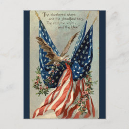 Vintage American Flagga Eagle and Flowers Patrioti Vykort