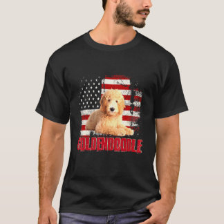 Vintage American Flagga Goldendoodle Hund T Shirt