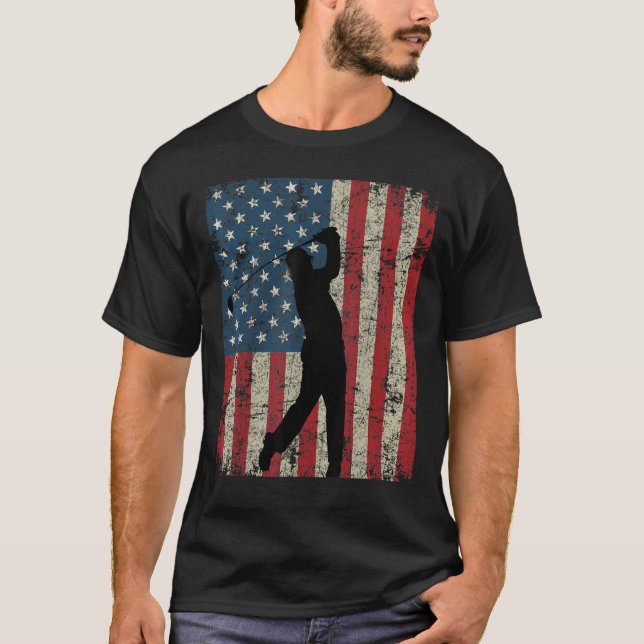 Vintage American Flagga Golf 4 juli T Shirt (Framsida)
