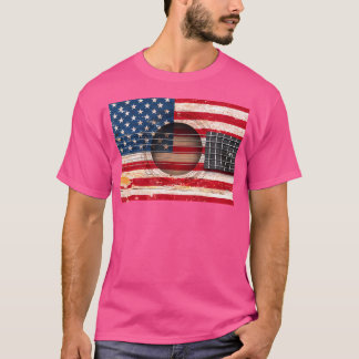 Vintage American Flagga Guitar Acoustic Guitar Mus T Shirt