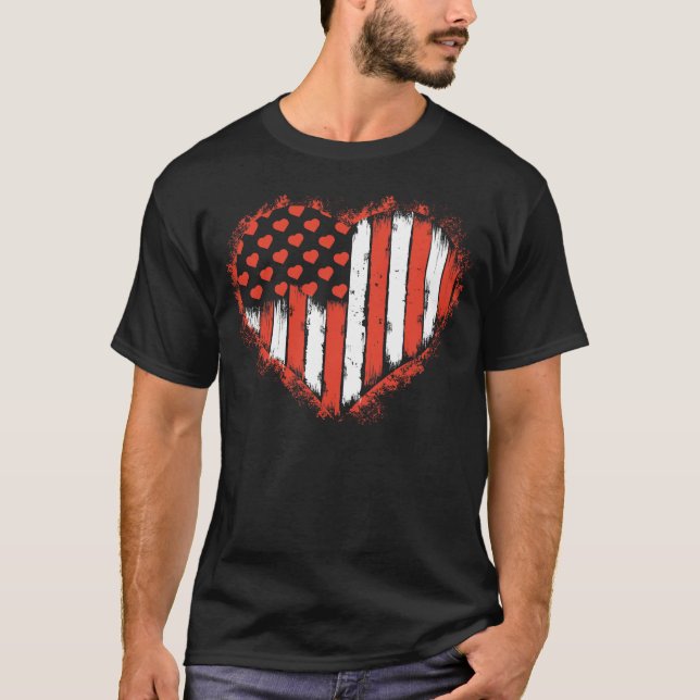 Vintage American Flagga Hearts T Shirt (Framsida)