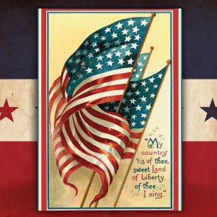 Vintage American Flagga Land Liberty Patriotic Julkort