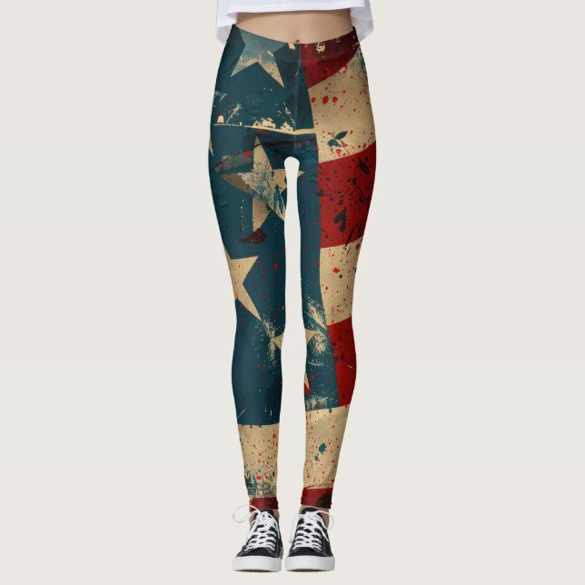 Vintage American Flagga Leggings (Framsida)