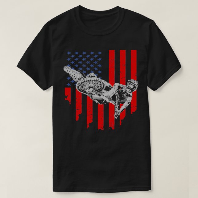 Vintage American Flagga Motocross  T Shirt (Design framsida)