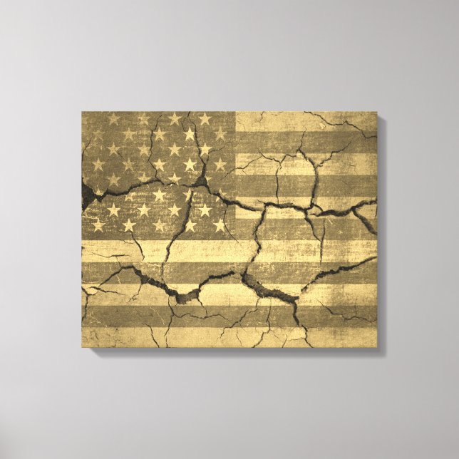 Vintage American Flagga on Cracks Wall Canvastryck (Framsida)