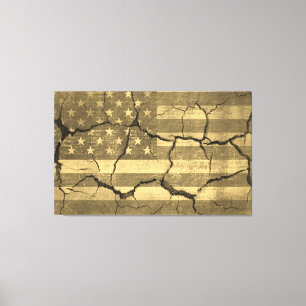 Vintage American Flagga on Cracks Wall Canvastryck