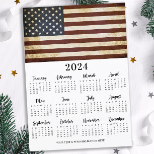 Vintage American Flagga Patriotic 12-månaderskalen Julkort