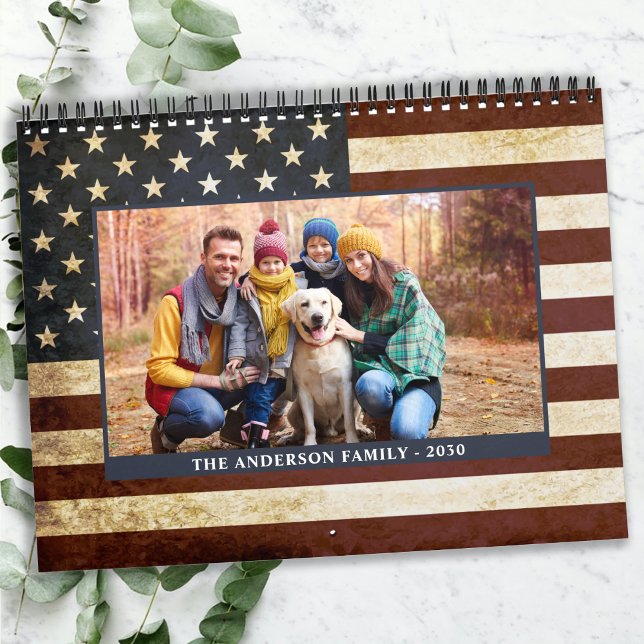 Vintage American Flagga Patriotic Family Photos Kalender (Skapare uppladdad)