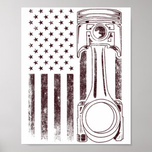 Vintage American Flagga Piston Funny Muscle Car Me Poster