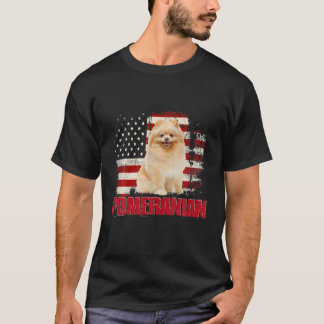 Vintage American Flagga Pommern Hund älskare T Shirt