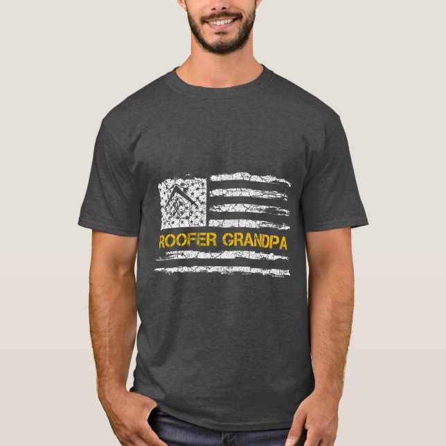 Vintage American Flagga Roofer Grandpa Roofing T Shirt (Framsida)