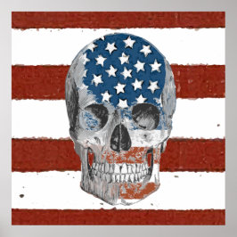 Vintage American Flagga Skull Poster
