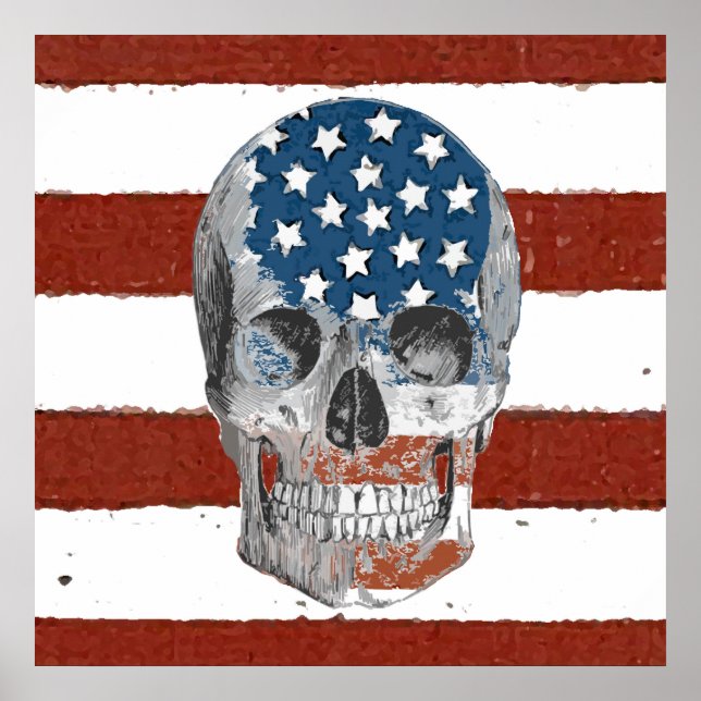 Vintage American Flagga Skull Poster (Framsidan)
