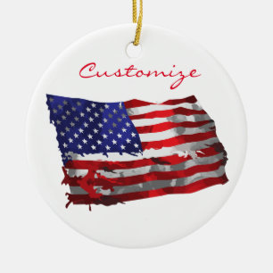 Vintage American Flagga Thunder_Cove Julgransprydnad Keramik