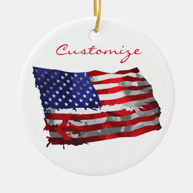 Vintage American Flagga Thunder_Cove Julgransprydnad Keramik (Framsidan)