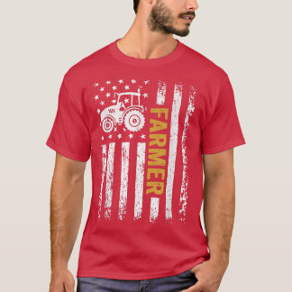 Vintage American Flagga Tractor Patriotic Farmer F T Shirt