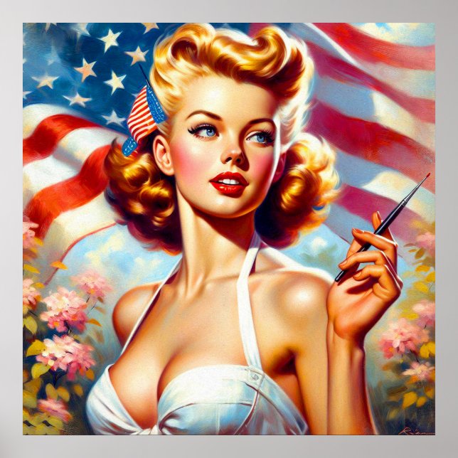 Vintage American Girl Painting Poster (Framsidan)