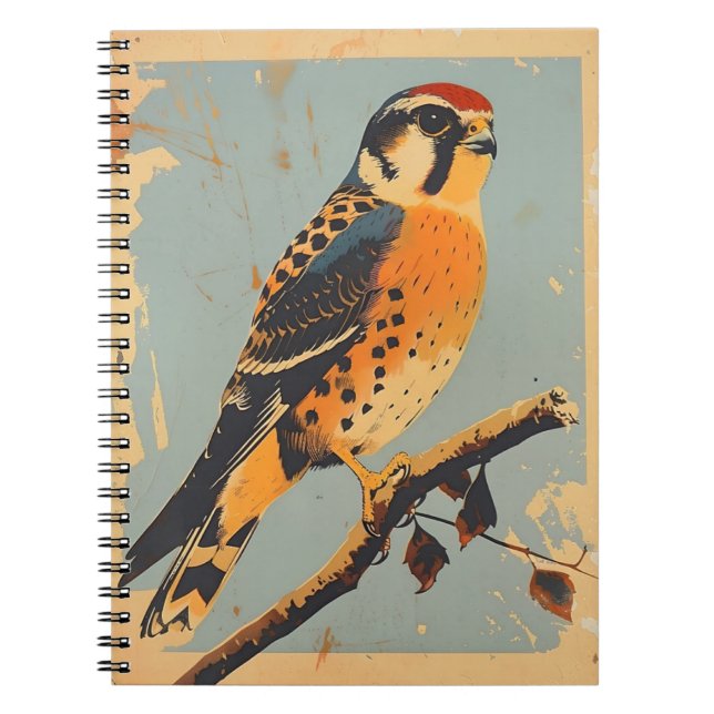 Vintage American Kestrel Illustration Anteckningsbok (Framsidan)