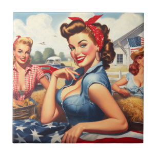 Vintage American Land Girl Kakelplatta