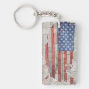 Vintage American Patriotic Karta Flagga on Wall