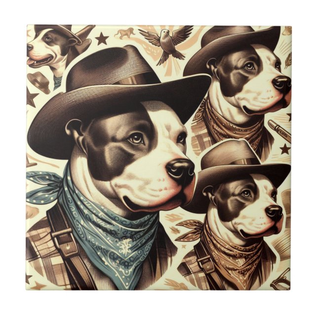Vintage American Pit Bull Terrier Illustration Kakelplatta (Framsidan)