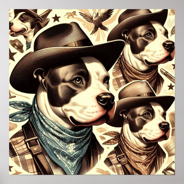 Vintage American Pit Bull Terrier Illustration Poster (Framsidan)