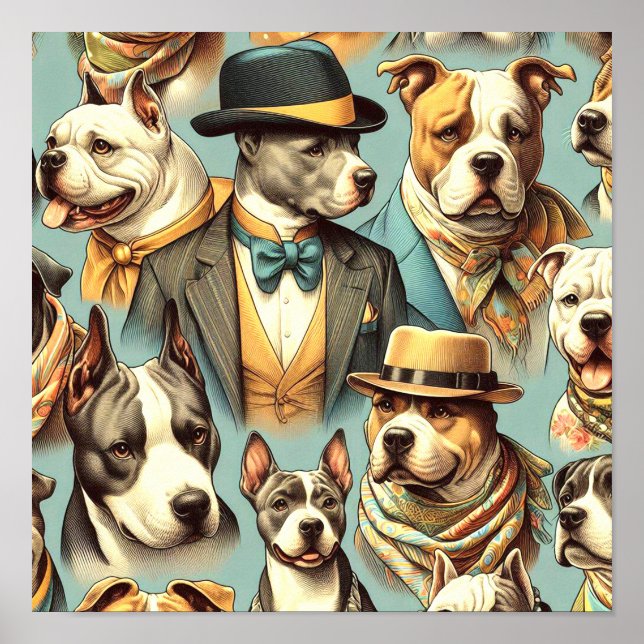 Vintage American Pit Bull Terrier Illustration Poster (Framsidan)