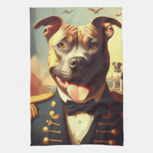 Vintage American Pit Bull Terrier Painting Kökshandduk