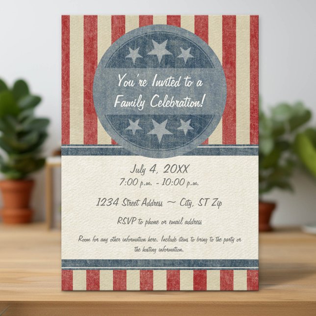Vintage American Shield Stars Rand Inbjudningar (Custom Party Invitation with Download Option)