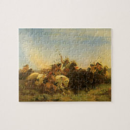 Vintage American Väster Art, Buffalo Hunt av Wimar Pussel