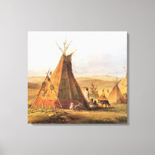 Vintage American West, Teepees på slätten av Bodme Canvastryck