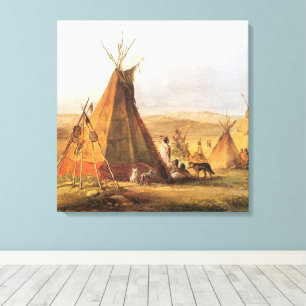Vintage American West, Teepees på slätten av Bodme Canvastryck