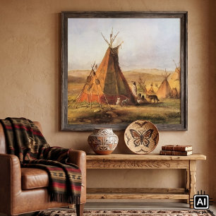 Vintage American West, Teepees på slätten av Bodme Poster